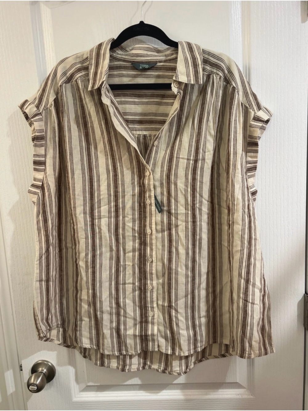 Lightweight Striped Button-Front Shirt - Brown/Cream